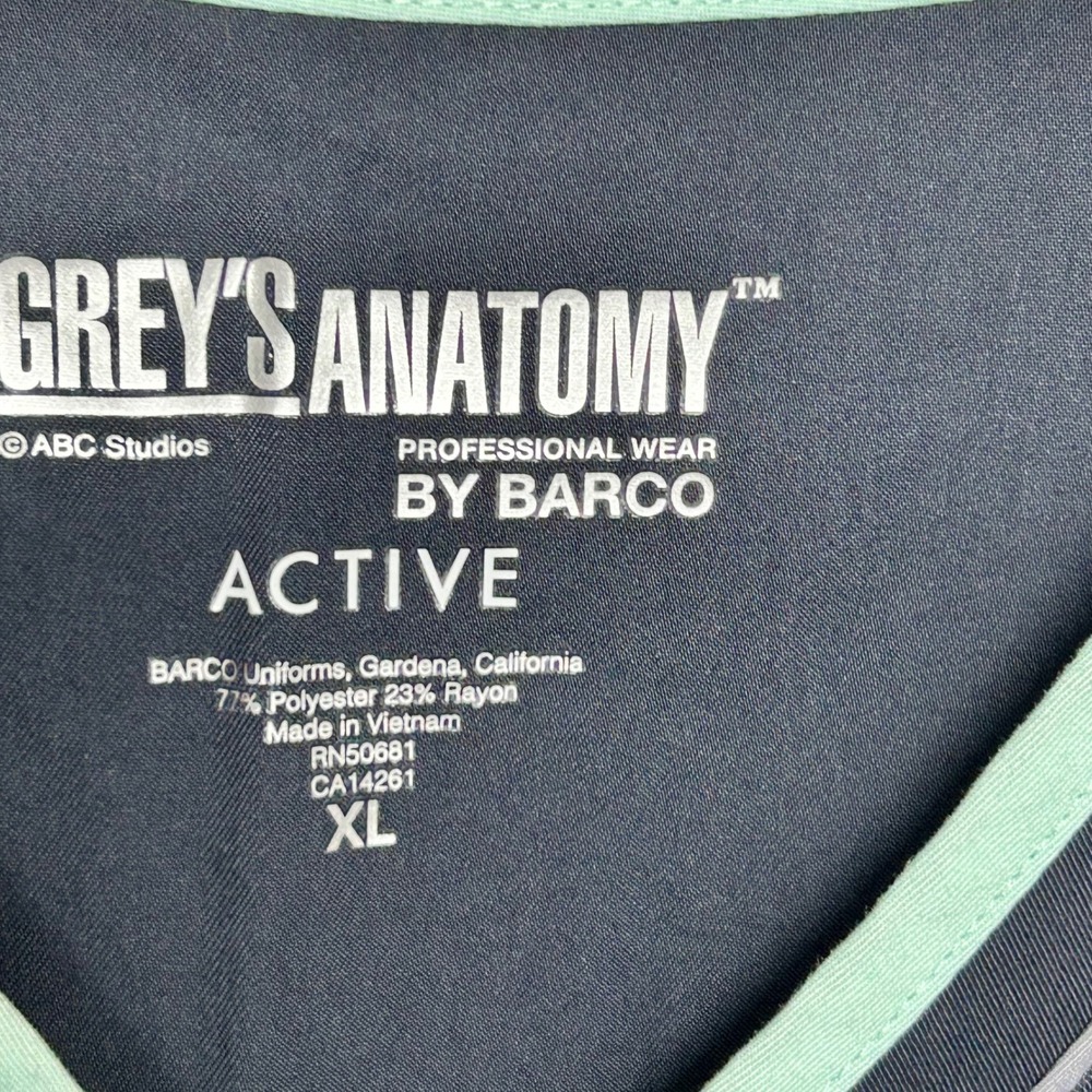 Greys Anatomy Active by Barco Scrub Top XL Black Mint Green V-Neck GRS861 - Picture 2 of 5